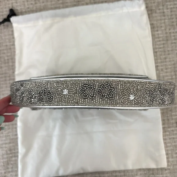 STAUD Tommy Beaded Flap Shoulder Bag (NWOT) - Silver Garden Party